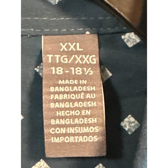 Van Heusen Men's Never Tuck Geo Print Slim Fit Shirt 2XL 18-18 Blue Cotton/Nylon - Picture 3 of 7